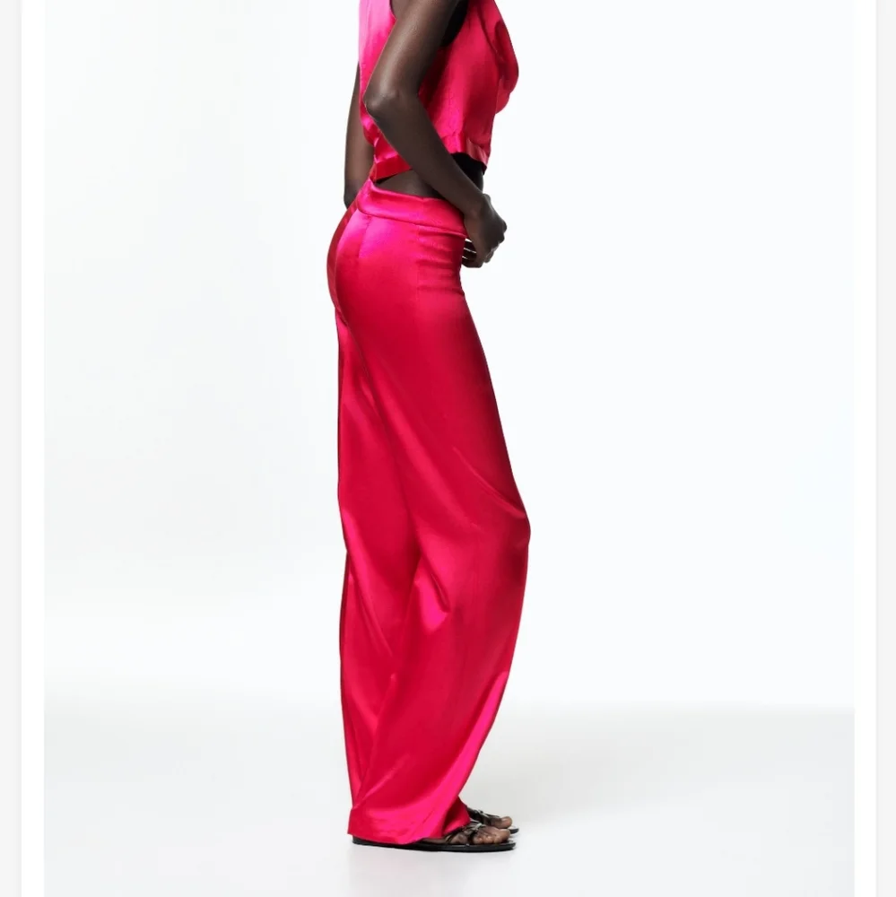 ZARA Wide Leg Satin Flowing Pants Size XS